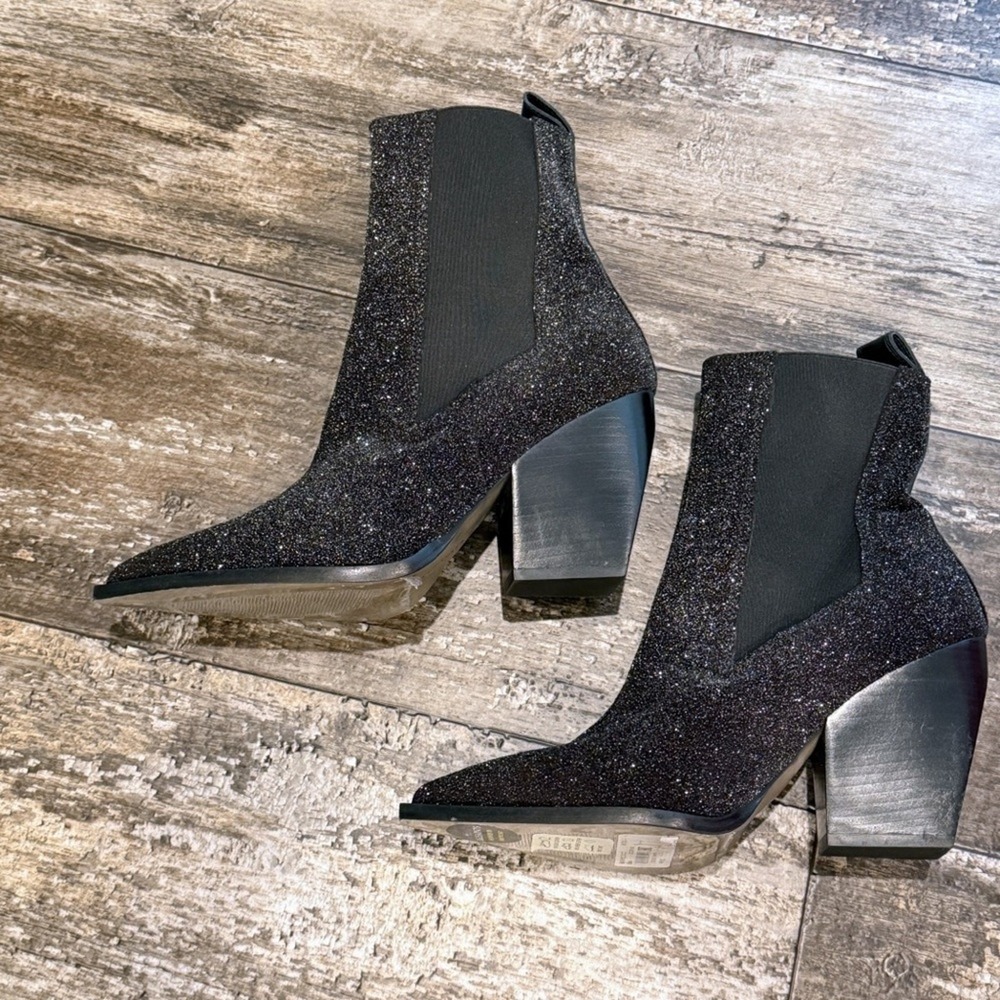 All Saints Ria Sparkle Glitter Leather Boots Black Womens Size 10 NEW - Picture 4 of 12